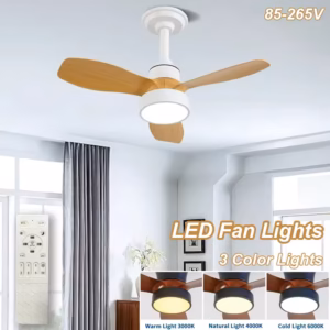 62/82cm Ceiling Fan LED Light 3 Color Lights 3 Speed Reversible AC Motor Remote Control for Living Room Indoor Fan Lighting
